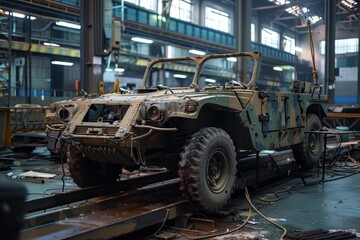 Industrial workshop for the production of military trucks and wheel chassis and vehicles which carries heavy loads