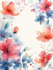 Aufkleber - Watercolor frame with pastel flowers, white background. Generative AI.