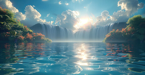 Poster - Heaven, like a whole new world with light, water and beautiful. Generative AI.