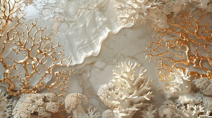 Volumetric decorative stucco on a plastered wall, seabed, corals.