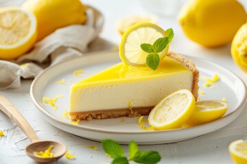 Canvas Print - Delicious lemon cheesecake and fruit Sweet treat