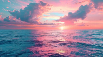 Blue sea and pink sky, nature beauty concept