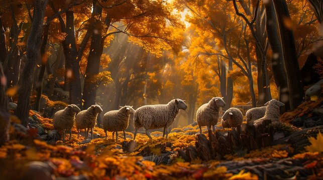 Lost sheep on autumn pasture. Concept photo for Bible text about Jesus as sheepherder who cares for lost sheep.