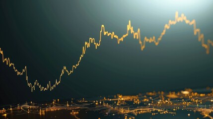 Aufkleber - A minimalist gold stock chart on a dark green background, featuring a smooth upward slope in stock prices. Generative AI.