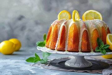 Poster - Lemon bundt cake on gray surface