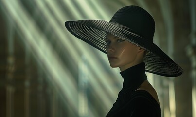 Wall Mural - A woman in a black dress with a big hat