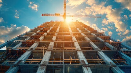 Poster - Building under construction, industrial development, construction site engineering, bright background, vibrant color. Generative AI.