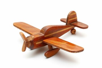 Vintage wooden toy airplane on white background nostalgia idea