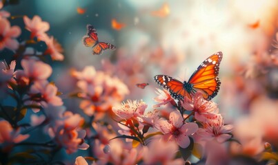 Blossoming garden with butterflies