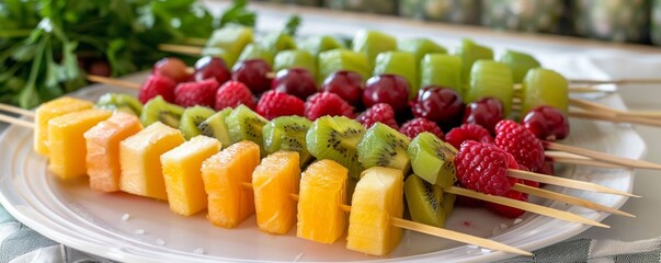 Wall Mural - Freshly made fruit kabobs on a platter