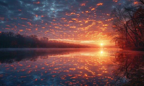 Shimmering lake at sunrise