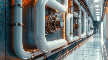Fototapete - Technical systems, driven maintenance systems in a high tech industry reducing downtime and enhancing productivity. Generative AI.