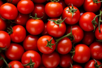 Aerial view of a pile of fresh ripe tomatoes.