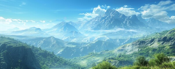 Clear blue sky over a mountain landscape