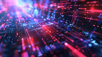 Abstract futuristic bright blue sky and red computer technology background
