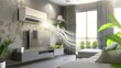 © florynstudio3 - Energy efficient air conditioner with fresh natural in a modern living room. Generative AI