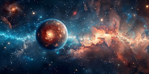 Wall Mural - vivid cosmic scene with celestial bodies supernovas and spacetime curvature like art. concept space 