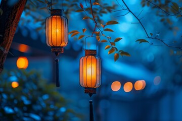 Poster - Oriental Lanterns in Twilight