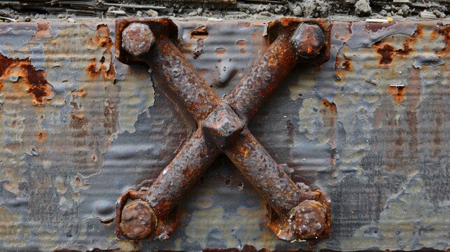 Rusty nails form the letter X