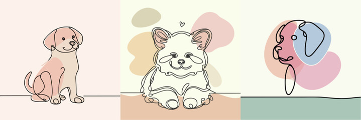 Wall Mural - set Vector one line art illustration dog with pastel color