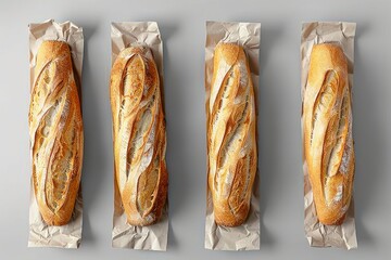 Poster - Four Fresh Baguettes on Crinkled Paper