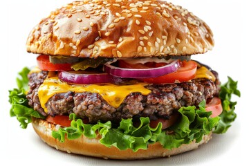 Wall Mural - Juicy Cheeseburger with Fresh Vegetables