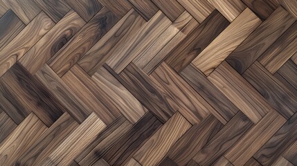 Close-up of walnut wood parquet, featuring a detailed grain and rich gray tones