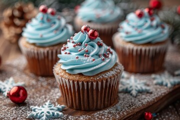 Sticker - Holiday Cupcakes with Festive Decorations