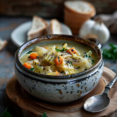 Wall Mural - Professional Photograph of a Bowl of Cabbage Soup