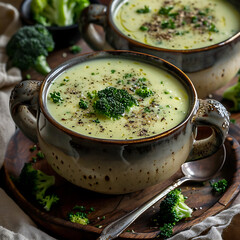 Wall Mural - Professional Photograph of a Bowl of Cream of Broccoli and Cheese Soup