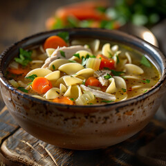 Wall Mural - Professional Photograph of a Bowl of Chicken Noodle Soup