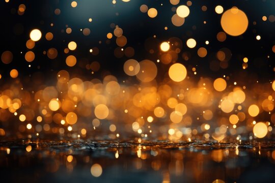 Texture, golden brightness lights isolated in dark background bokeh of abstract , generative IA