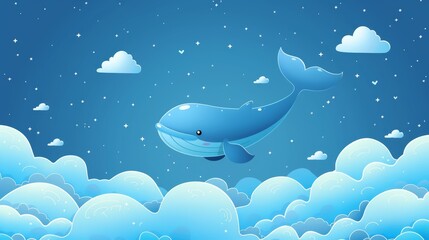 Wall Mural -  A blue whale suspended in the night sky, surrounded by clouds and stars