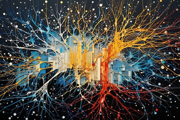 Wall Mural - Neural network, visualization, human brain, analog, intricate, detailed, complexity, visual