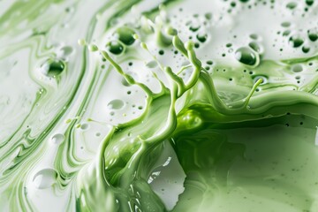 Green tea matcha mixed with milk background close up