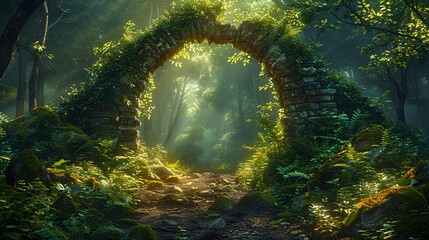 mystical temple ruins in a magic enchanted rainforest