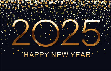 Wall Mural - Happy new year 2025 background. Elegant gold text. Holiday greeting card design. Vector illustration.