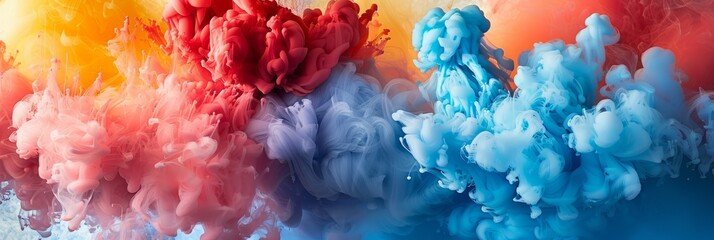 Poster - A vibrant close-up of colored smoke exploding against a neutral backdrop
