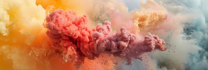 Poster - Close-up photography of a dynamic, colorful smoke explosion against a neutral backdrop