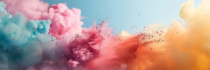 Poster - A dynamic photo showcasing a burst of vibrant colored smoke against a neutral backdrop. The image captures the intricate details of the smoke, highlighting its vibrant hues and textures