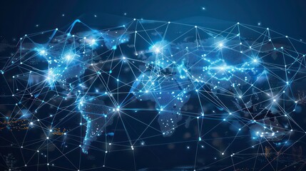 Poster - global world network and telecomunication on network of iot, blockchain with data exchanges over the world Concept of communication network technology Elements of this image furnished