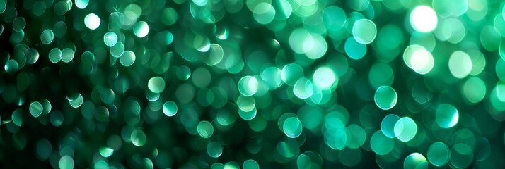 Poster - Macro photo of a vibrant emerald green bokeh background with soft out-of-focus circles of light creating a beautiful, abstract design