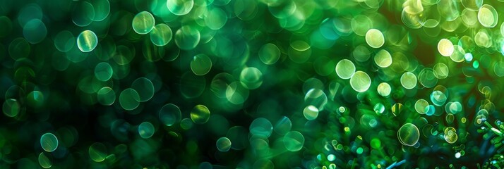 Poster - A macro photograph showcasing a vibrant emerald green bokeh background with soft, out-of-focus circles of light