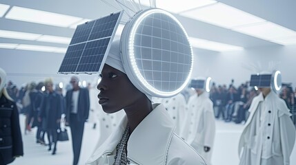 fashionable women's look with solar battery panels built into the headgear. future technologies for 