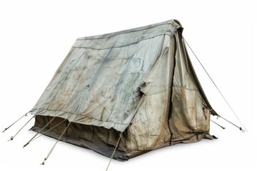 Old canvas army tent isolated on white background