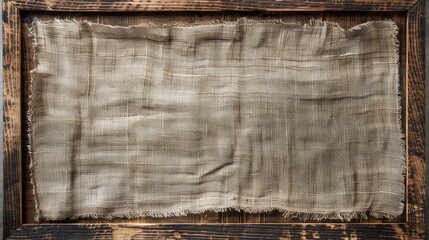 Poster - Natural linen background with aged wooden frame