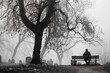 © Nart - A lonely man sits on a bench in a cemetery. Sad moment. Photo generated using AI