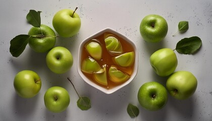 Wall Mural - homemade jelly with sweet apple fruits on white flat lay top view