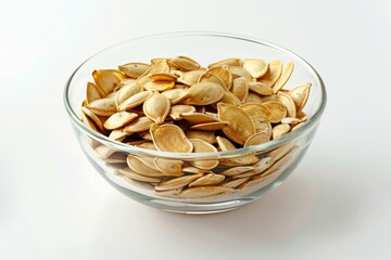 Wall Mural - Pumpkin seeds in glass bowl on white background