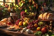 © Ева Поликарпова - A colorful and abundant spread of various dishes and treats on a wooden table